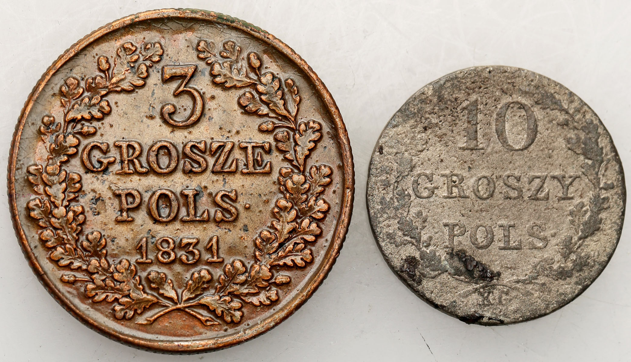 Powstanie Listopadowe. 10 groszy + trojak (3 grosze) 1831 KG, Warszawa, zestaw 2 monet